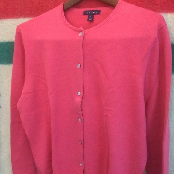 NWOT 16 Lands End Pink Cotton Cardigan - Picture 1 of 4